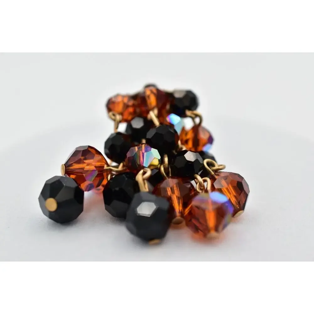 Laguna Vintage Clip On Crystal Earrings Chandelier Black Orange Signed 1950s A24
